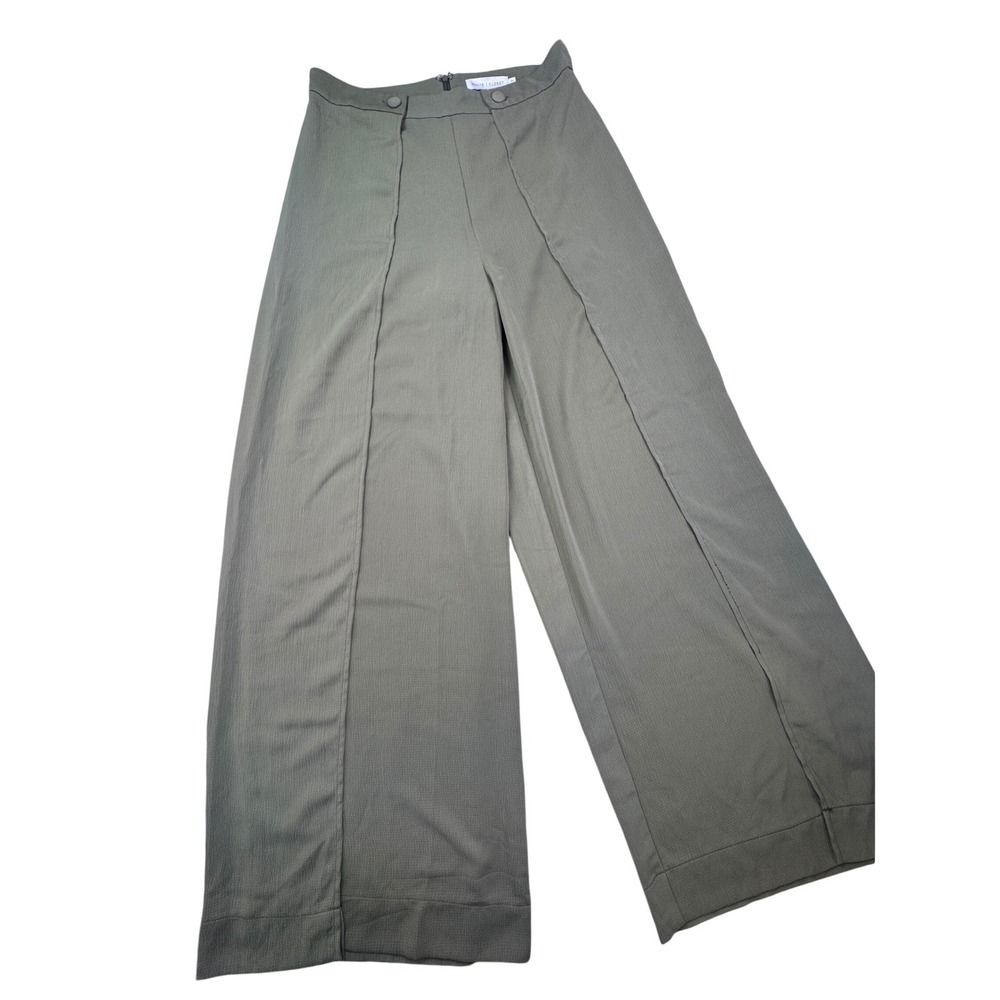 White Closet Womens Olive Green Wide Leg High Waist Crepe Trousers Pants Size 12